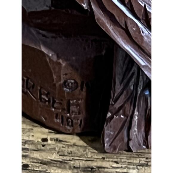 Red Mill Hand Carved Pecan Wood Eagle Sculpture signed Wetherbee - Picture 5 of 8